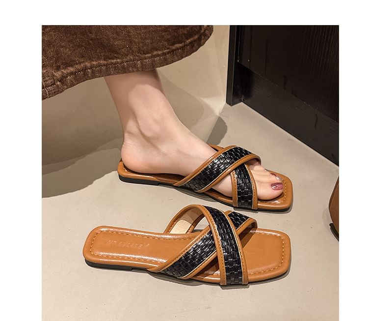 Strap Slide Cross Square-Toe Sandals