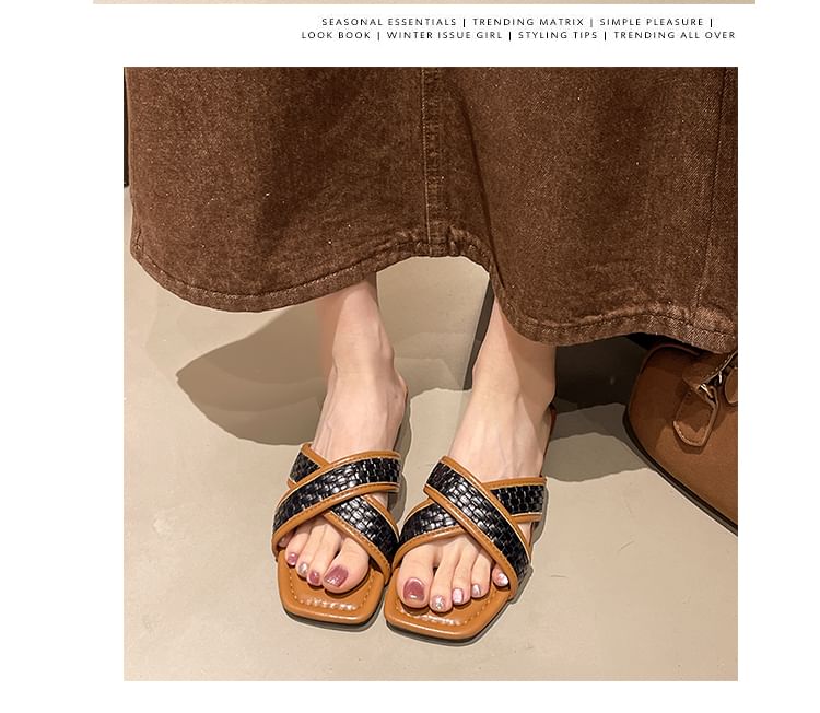 Strap Slide Cross Square-Toe Sandals
