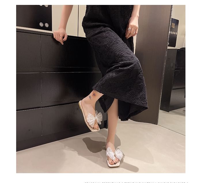Slide Mesh Square-Toe Floral Sandals