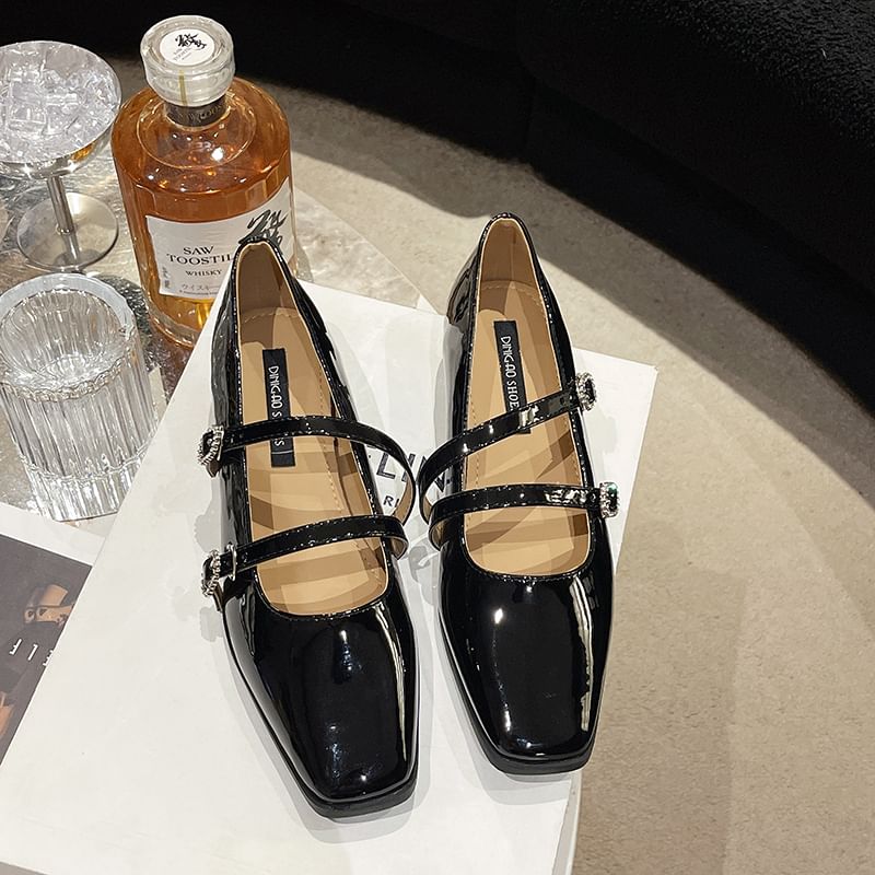 Strap Heel Low Square-Toe Sandals Double