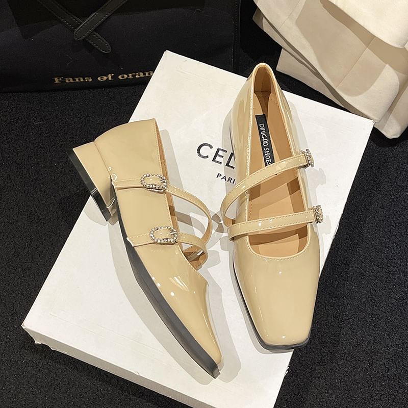 Strap Heel Low Square-Toe Sandals Double