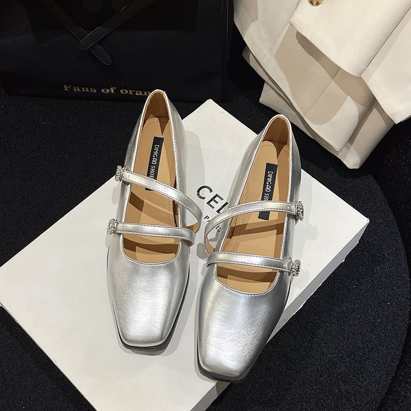 Strap Heel Low Square-Toe Sandals Double