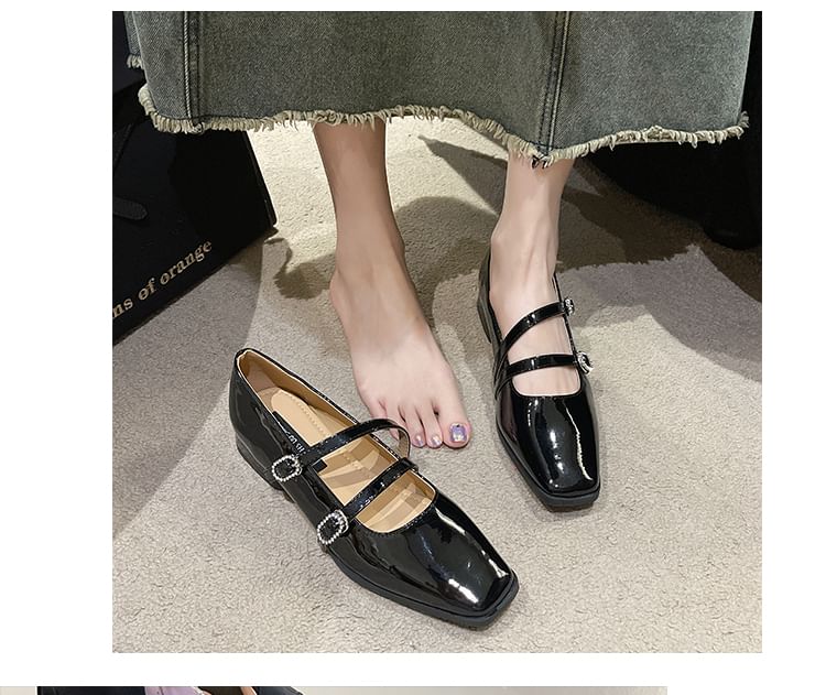 Strap Heel Low Square-Toe Sandals Double