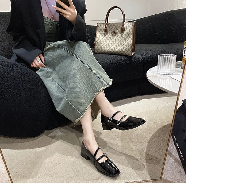 Strap Heel Low Square-Toe Sandals Double