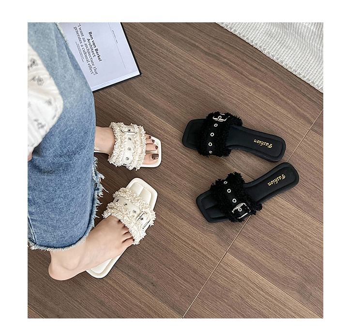 Buckled Slide Sandals Tasseled Square-Toe