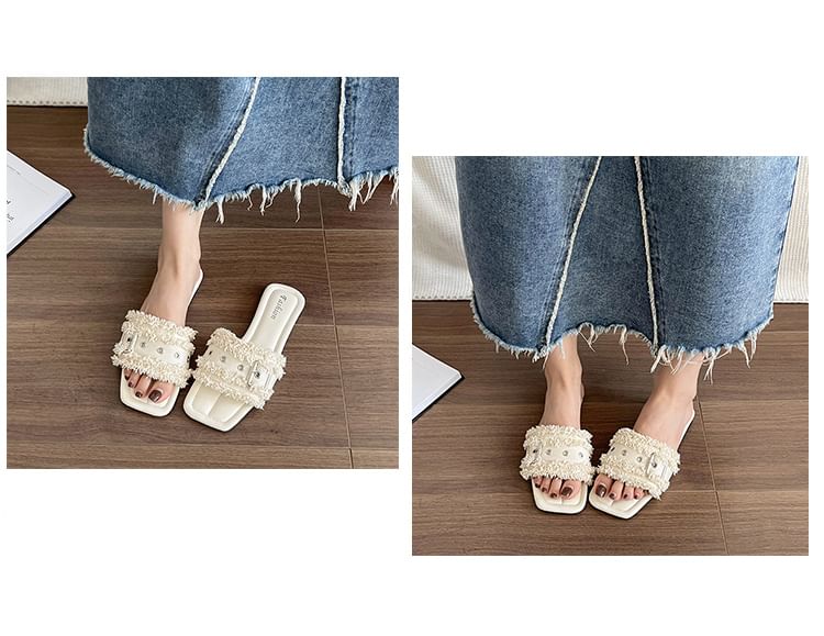 Buckled Slide Sandals Tasseled Square-Toe