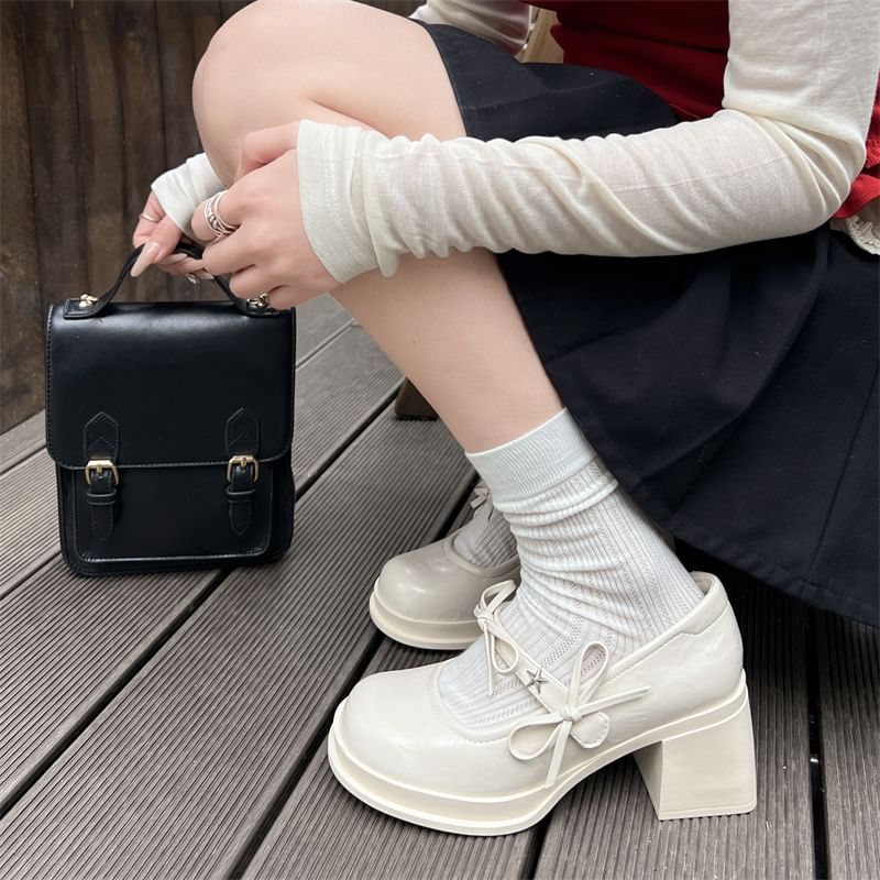 Bow Mary Jane Shoes Chunky Heel