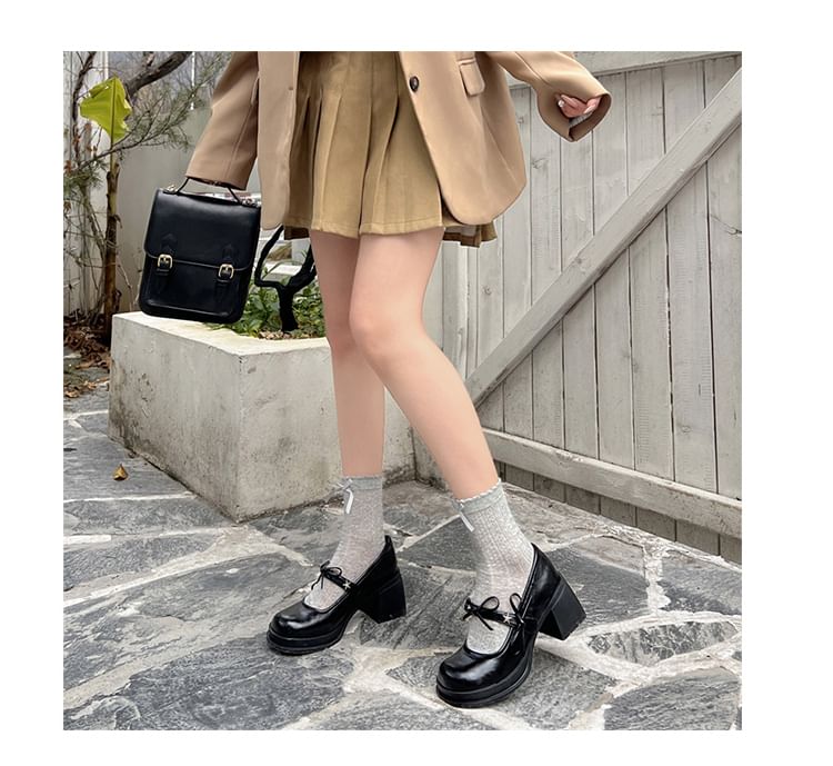 Bow Mary Jane Shoes Chunky Heel