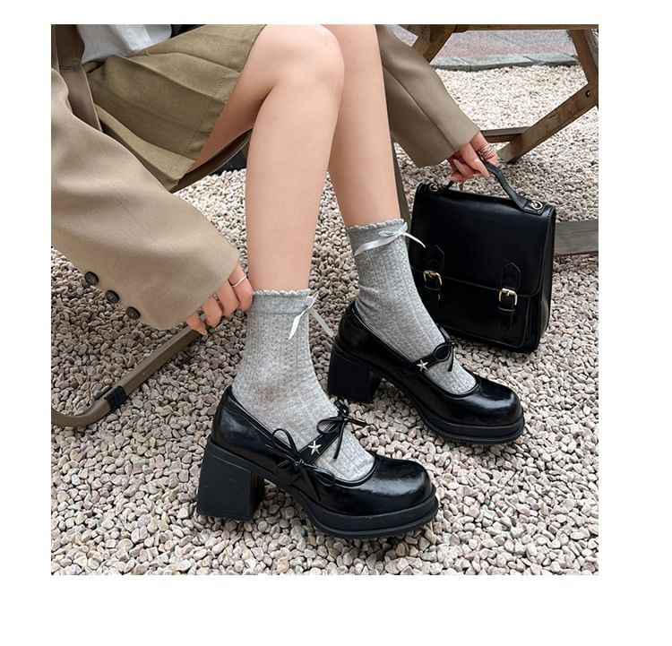 Bow Mary Jane Shoes Chunky Heel
