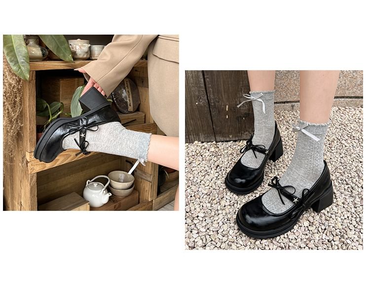 Bow Mary Jane Shoes Chunky Heel
