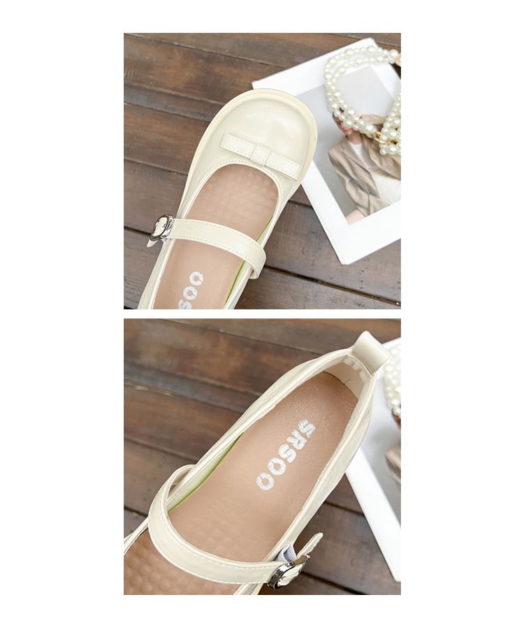 Mary Jane Bow Heel Block Shoes