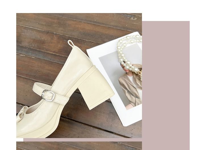 Mary Jane Bow Heel Block Shoes