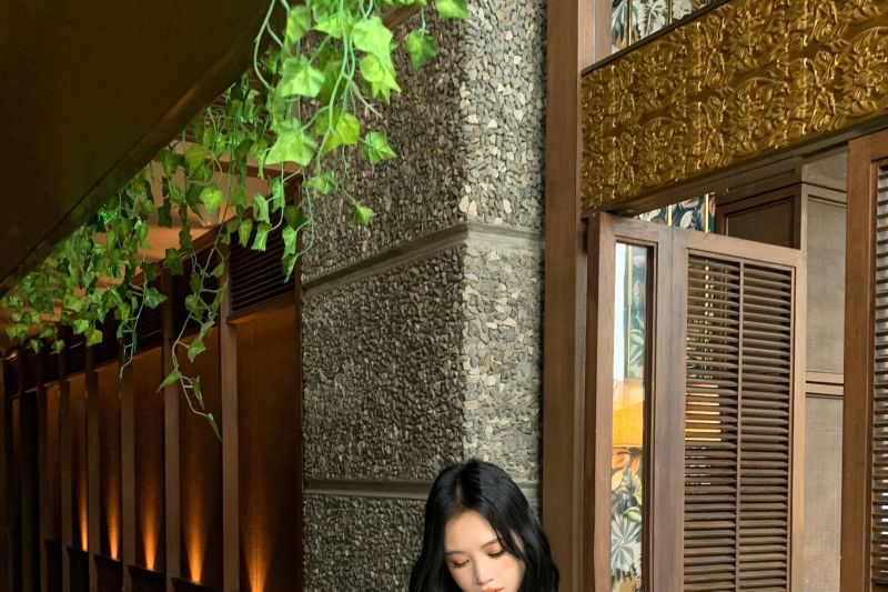 Peplum + Set: Plain Crop Bow V-Neck Cami Accent Top Cardigan