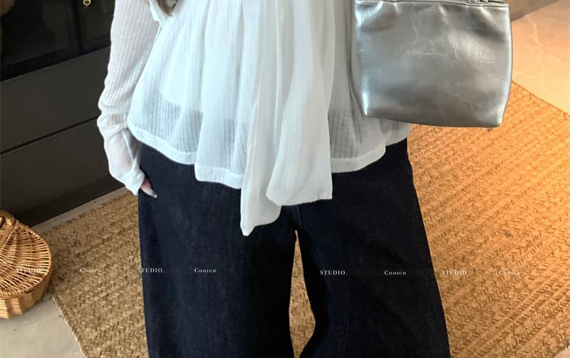 Bow Flowy Accent Tube Crop / Top Neckline Sweetheart Neck Round Cardigan Plain Button-Up