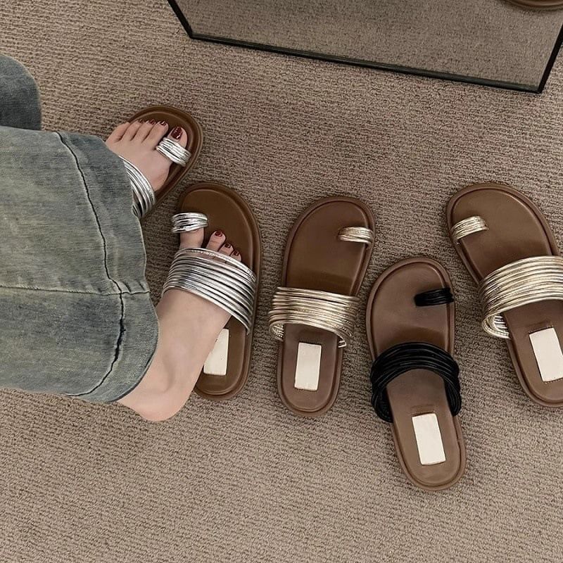 Slide Toe Sandals Loop Flat