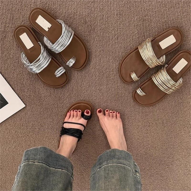 Slide Toe Sandals Loop Flat