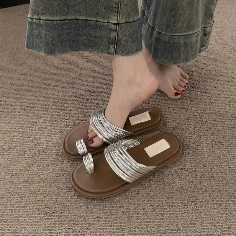 Slide Toe Sandals Loop Flat