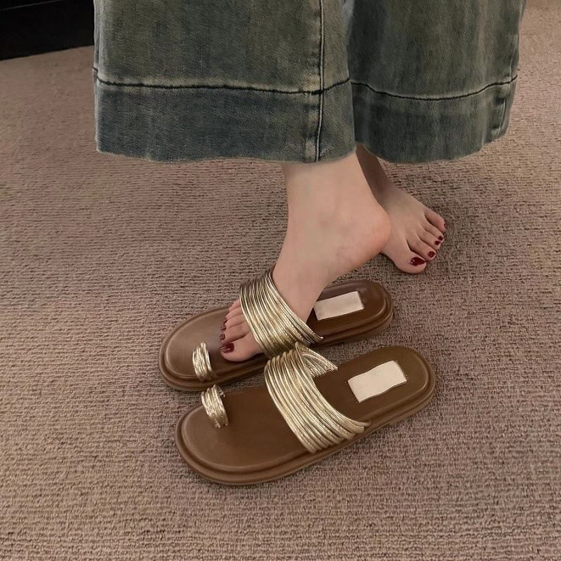 Slide Toe Sandals Loop Flat