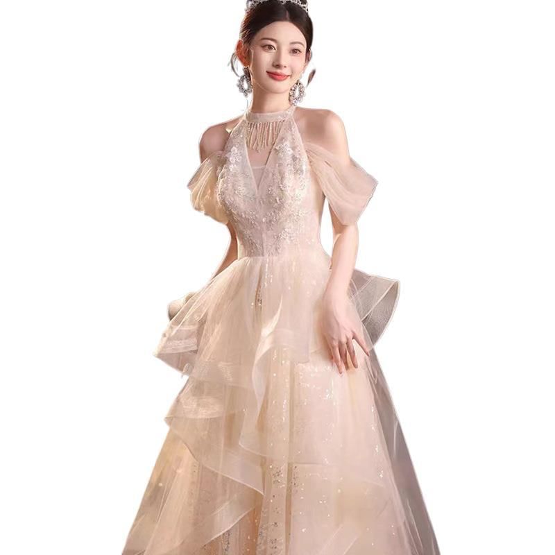 Cold-Shoulder Sequined Ruffled A-Line Evening Gown