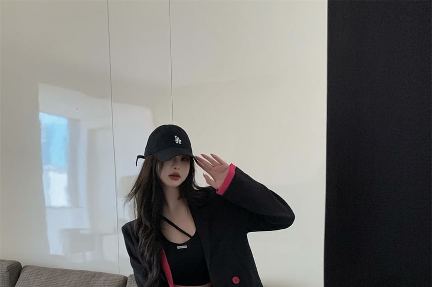 (Various Skirt High / Two-Piece Notch Waist Mock Plain Designs) Mini Lapel Tone Two Pencil Blazer