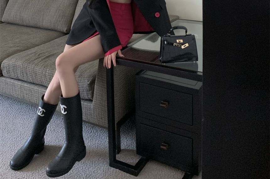 (Various Skirt High / Two-Piece Notch Waist Mock Plain Designs) Mini Lapel Tone Two Pencil Blazer