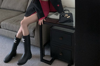 (Various Skirt High / Two-Piece Notch Waist Mock Plain Designs) Mini Lapel Tone Two Pencil Blazer