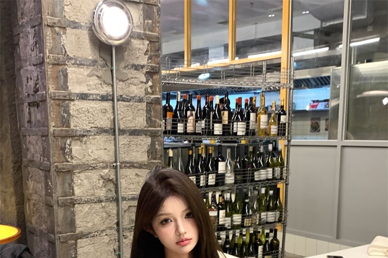 Skirt Belt A-Line Waist Panel Mini / Blouse Crop Mock Off-Shoulder Smocked High Long-Sleeve Set Striped Two-Piece