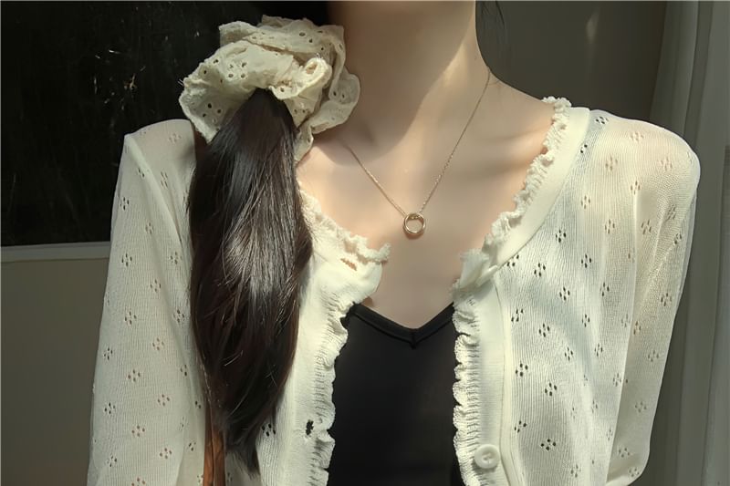 Cardigan Plain Pointelle Edge Knit Lettuce