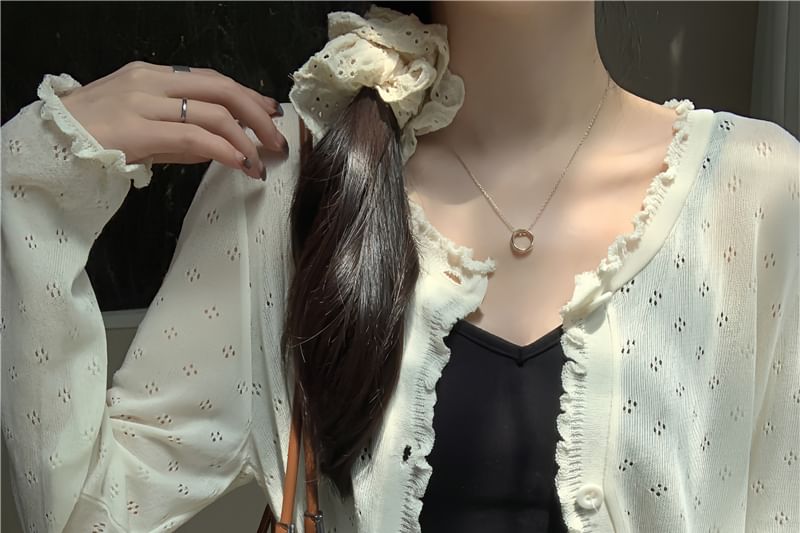 Cardigan Plain Pointelle Edge Knit Lettuce