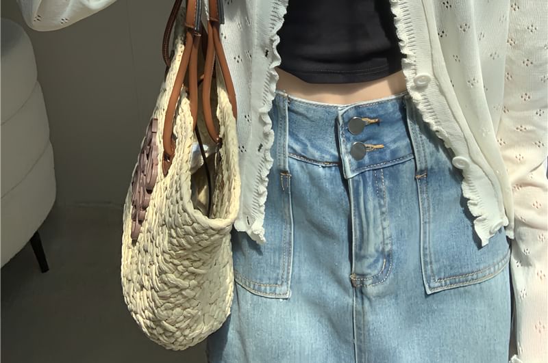 Cardigan Plain Pointelle Edge Knit Lettuce