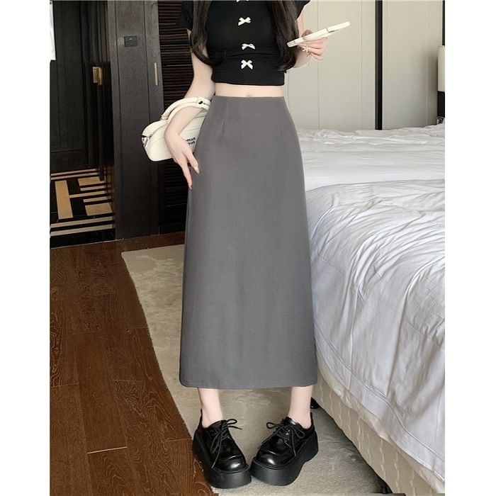 High Skirt Plain Midi Slit Rise A-Line