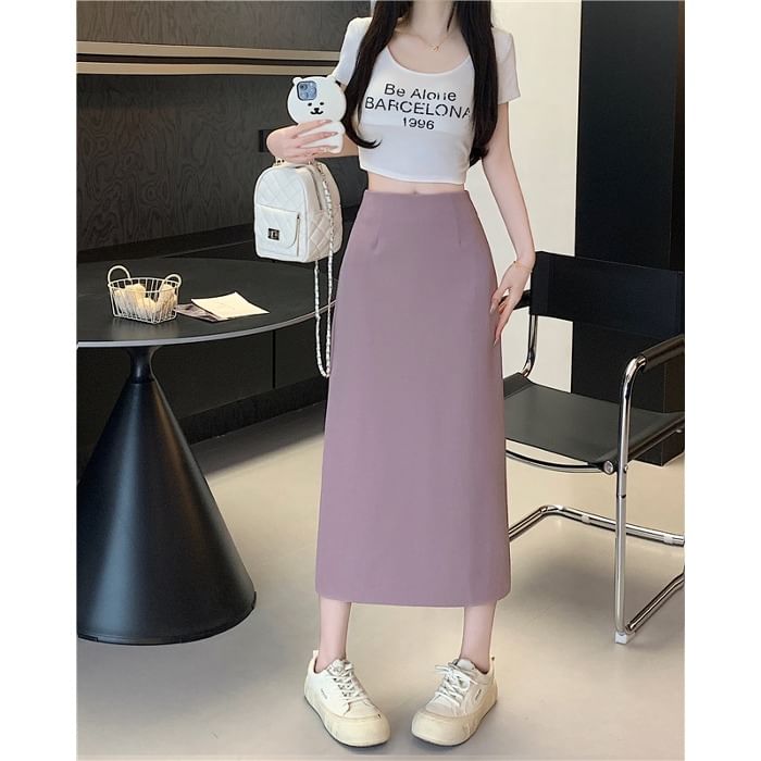 High Skirt Plain Midi Slit Rise A-Line