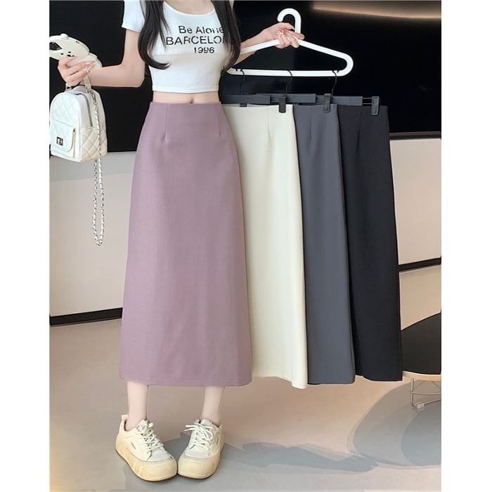 High Skirt Plain Midi Slit Rise A-Line