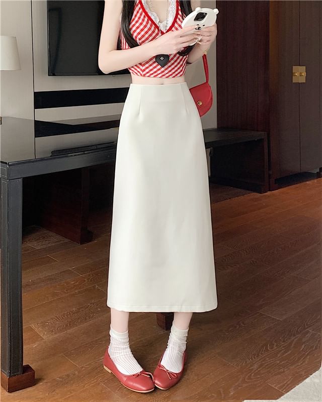 High Skirt Plain Midi Slit Rise A-Line