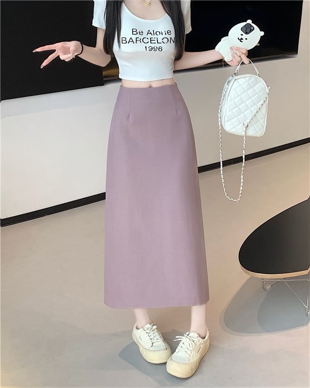High Skirt Plain Midi Slit Rise A-Line