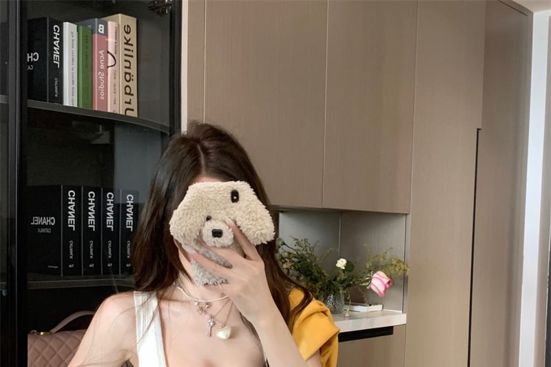 Round Cardigan Stitching Contrast Neck Knit Plain Ribbed Tank Top Crop Front / Tie