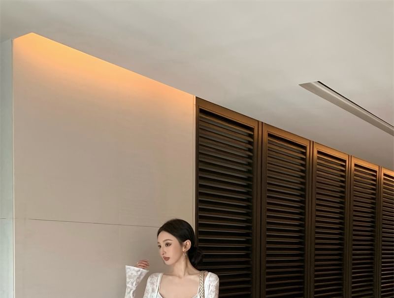 / Jacquard Spaghetti Floral Bolero Maxi Dress A-Line Strap