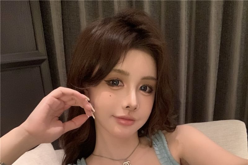 Square Slim Rhinestone Trim Top Frill Fit Neck Tank