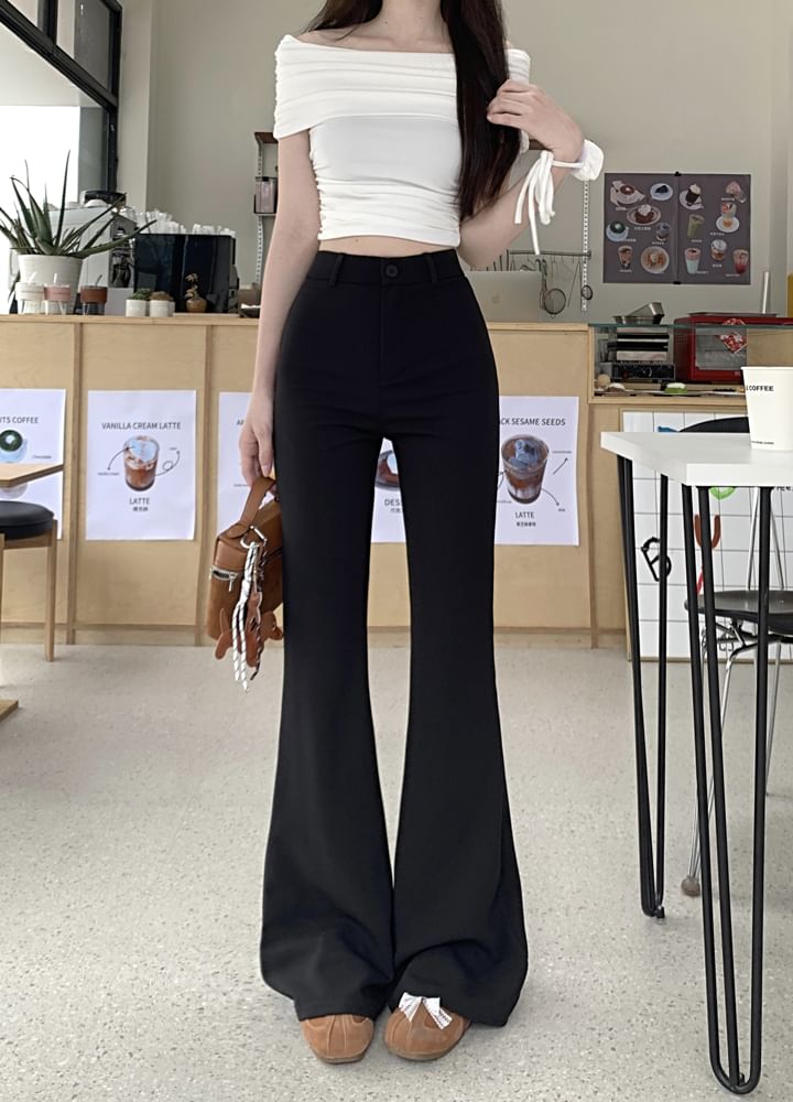 Plain High Pants Waist Bootcut