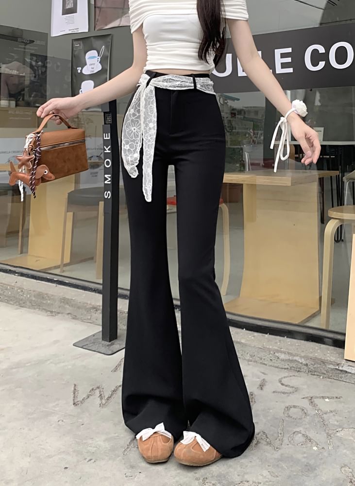 Plain High Pants Waist Bootcut