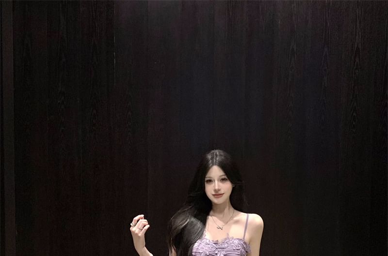 Panel Lace Plain Ruched Dress Strap Ruffle Spaghetti A-Line Maxi Slit