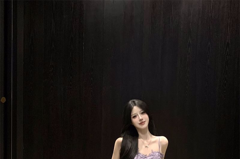 Panel Lace Plain Ruched Dress Strap Ruffle Spaghetti A-Line Maxi Slit