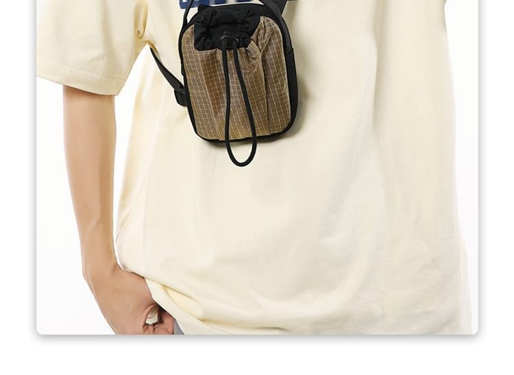 Crossbody Bag Plaid Mobile Drawstring Nylon Phone