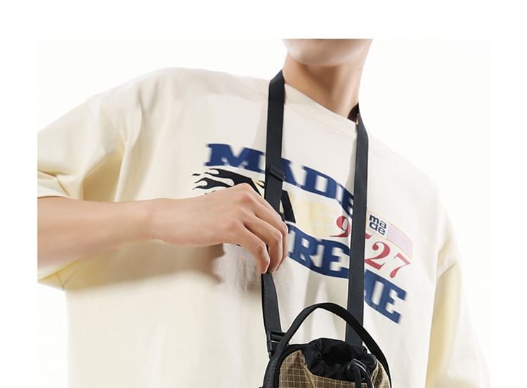 Crossbody Bag Plaid Mobile Drawstring Nylon Phone