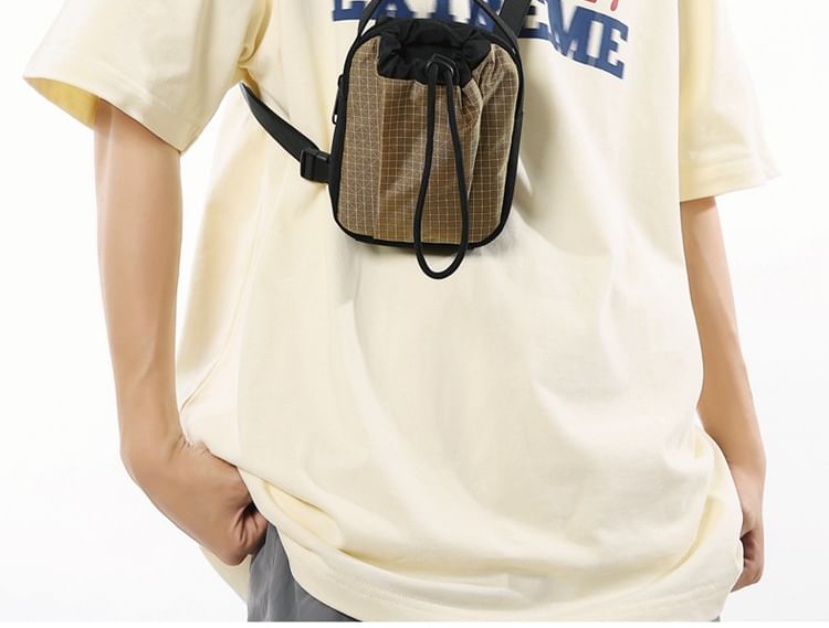 Crossbody Bag Plaid Mobile Drawstring Nylon Phone