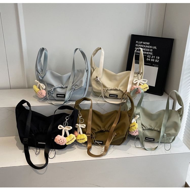 Drawstring Plain Flap Crossbody Bag