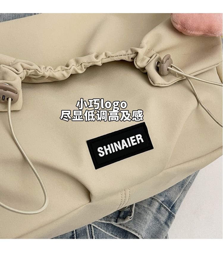 Drawstring Plain Flap Crossbody Bag