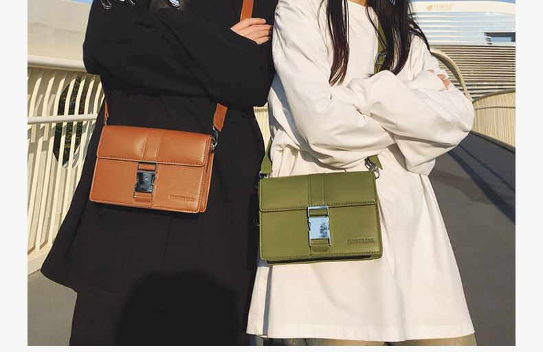 Leather Crossbody Bag Buckled Faux Plain Flap