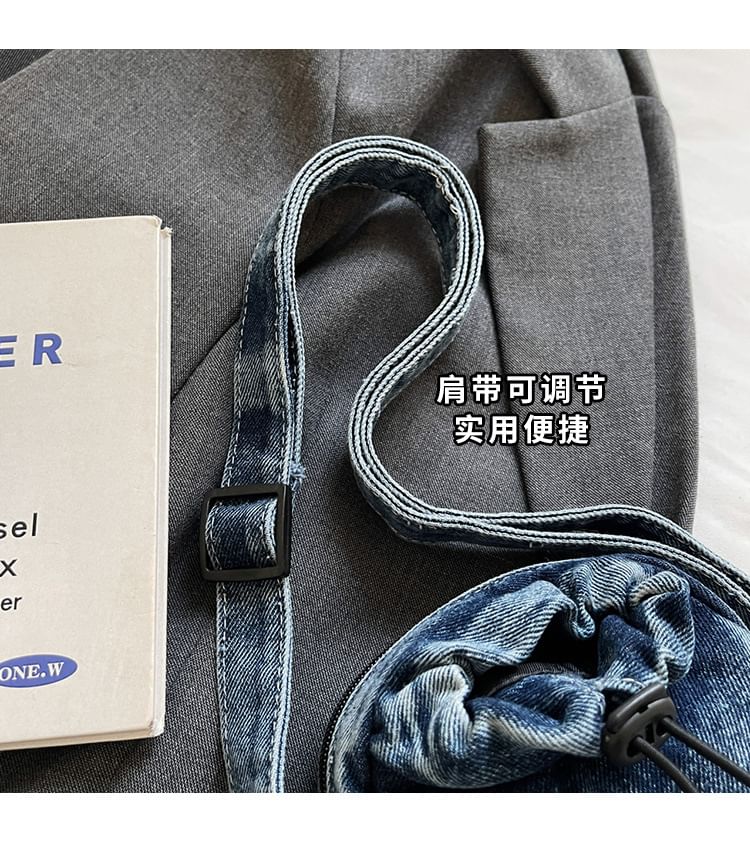 Drawstring Denim Bag Phone Mobile Crossbody