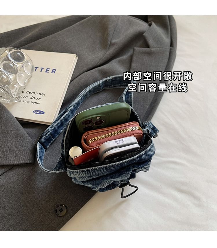 Drawstring Denim Bag Phone Mobile Crossbody
